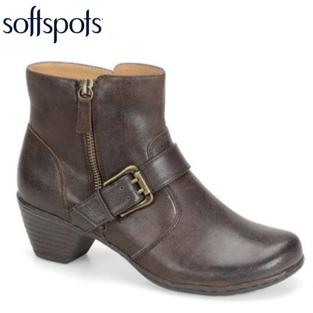 NIB - Softspots Saffron Coffee Brown Leather Comfort Bootie Ankle Boots Size 9